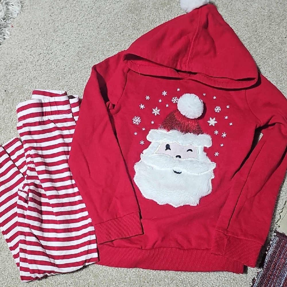 Santa Claus Red Hoodie and Striped Pants Set